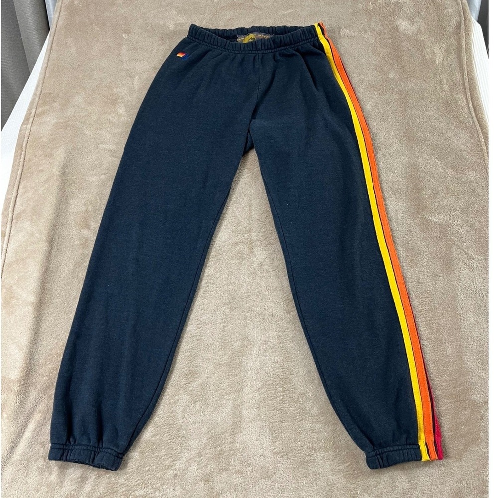 Aviator Nation Navy sweatpants with Rainbow Stripe size Medium